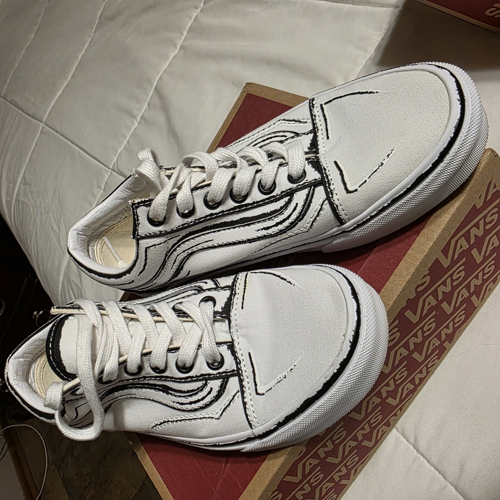 Wore Once. Nice Vans White Sneakers with Black Accents